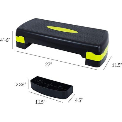 Fitvids Aerobic Step Platform Trainer with Adjustable 2-Level Risers, 400 Pound Weight Capacity – Non-Slip Exercise Stepper - color: Black/Lemon