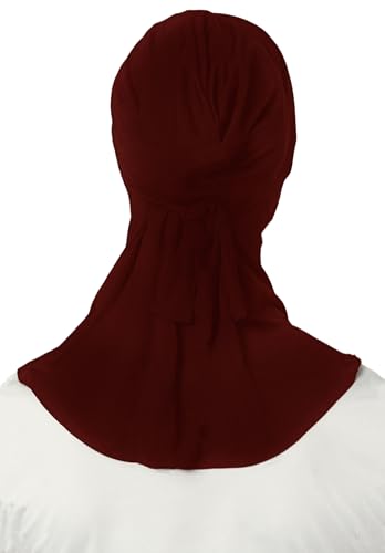 Lina & Lily Jersey Tie Back Hijab Underscarf with Neck Cover Full Coverage for Muslim Women - color: Dark Red