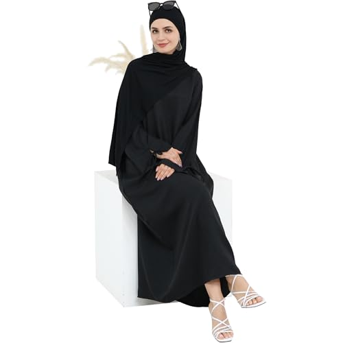 Women 1PC Abaya Dress Simple Kaftan Eid Dress for Women Muslim Casual Robe Fashion Jilbab Dubai Travel Outfits - color: Black, size: Medium