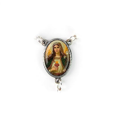 Olive Wood Car Rosary for Rearview Mirror from The Holy Land of Bethlehem - Auto Rosary with Sacred Heart of Mary (White) Medal & Crucifix Cross Charm - 7" Pocket Rosary Beads for Hanging - color: Sacred Heart of Mary (White)
