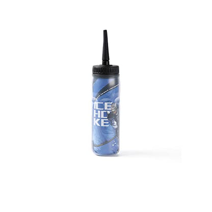 Squeeze Water Bottles 20 oz Hockey Lacrosse Football Boxing W/Sport Helmet w/Long Straw Cycling Gym（Blue）