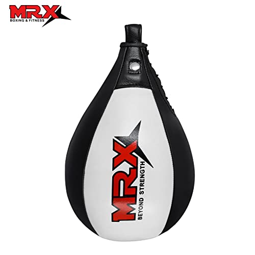 MRX Speed Punching Bags Genuine Leather MMA Training Speed Bag Muay Thai SpeedKills Punching, Dodge Striking Bag for Workout Pro Boxing Bag for Home Gym Kids, Men, Women - color: Black white