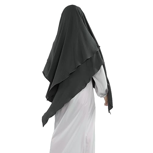 Khalat Muslim Prayer Hijab - 2 Layers Soft Breathable Islamic Dubai Women's Instant Long Hijab - color: Dark Gray
