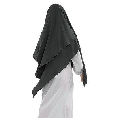 Khalat Muslim Prayer Hijab - 2 Layers Soft Breathable Islamic Dubai Women's Instant Long Hijab - color: Dark Gray