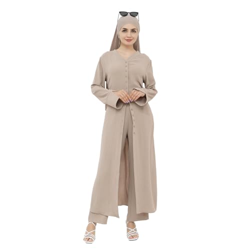 Abaya Dress for Women Muslim Modest Prayer Clothes 2pcs Dubai Cool Suit Arabic Daily Comfort Outfits(Long Top+Pants) - color: Apricota, size: Medium-Large