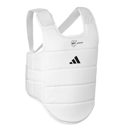 adidas WKF Approved Karate Chest Protector - White w/ Black Logo - size: Small