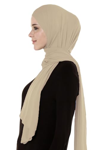 Lina & Lily Breathable Premium Modal Woven Hijab Head Scarf Shawl Wrap for Muslim Women Lightweight - color: Beige