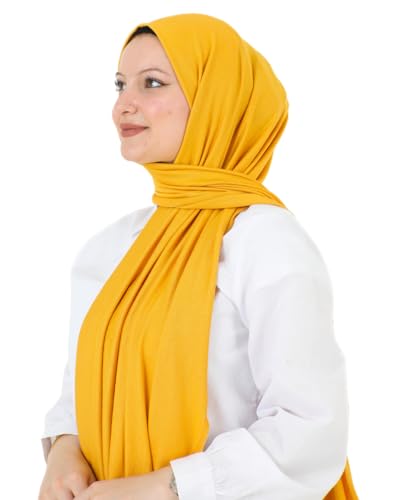 Prien Hijab for Women Viscose Scarf Lightweight Muslim Hijabs Long Shawl Islamic Scarves Turkey Silk Headscarf for Womens - color: Deep Yellow