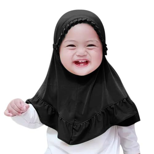 GREUS 2Pcs Kids Hijab for 2-6Y Girls Muslim Headscarf One Piece Hijabs Khimar Islam Arab Scarf Turban Bandana Hat Head Wrap - color: Set D (Black + White)