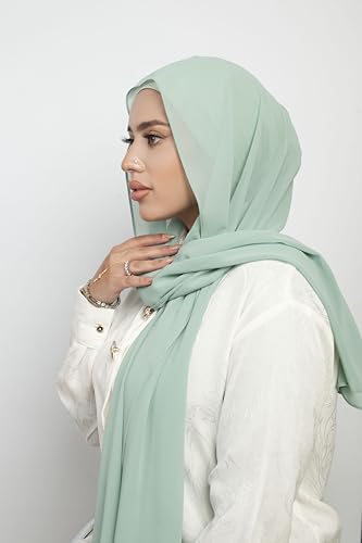 Instant Chiffon Hijab 3-in-1 with Built-in Magnets and Attached Match Undercap, Women Hijabs Set. - color: Mint