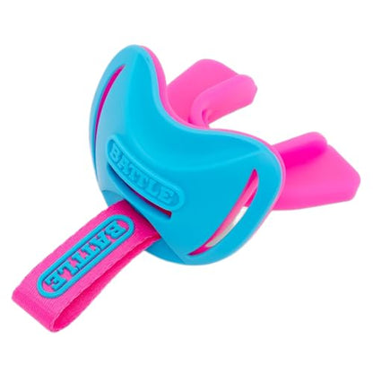 Battle Sports Speedtab F7 Football Mouthguard, Light Blue/Pink | No-boil design ready to use out of the package, Braces compatible, Pull tab finger strap for quick removal, Secure fit - color: Light Blue/Pink