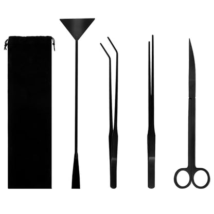 4Pcs Stainless Steel Aquascape Tool Kit with Tweezers Scissors Spatula | Black Anti-Rust Fish Tank Starter Kit Aquarium Plant Tools for Trimming Scraping Reptile Feeding - color: Black