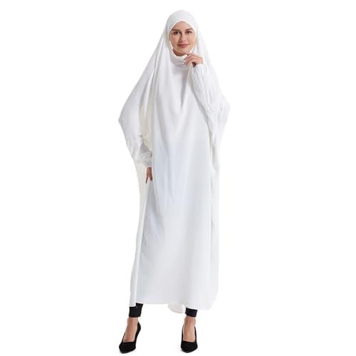 Lmdudan Muslim Women Islamic Full Cover Prayer Dress Long Sleeve Loose Abaya Hijab Outfit 2026 Ramadan Modest Prayer Clothes - color: White, size: Large
