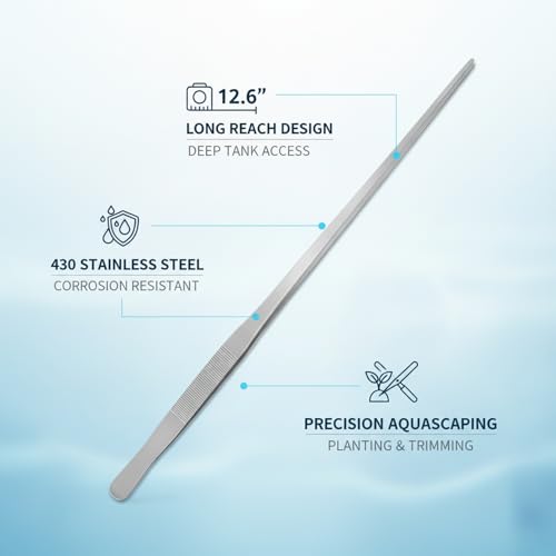 Aquarium Maintenance Tool Set - 430 Stainless Steel Long Reach Scissors, Tweezers & Sand Shovel for Fish Tanks - size: 18.9 x 0.98 x 0.31 in