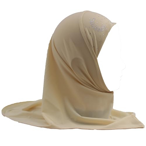 Rhinestone Muslim Hijab for Little Girls – Instant Soft Breathable Kids Headscarf for Prayer, Daily Wear - color: Cream, size: Age 2-6