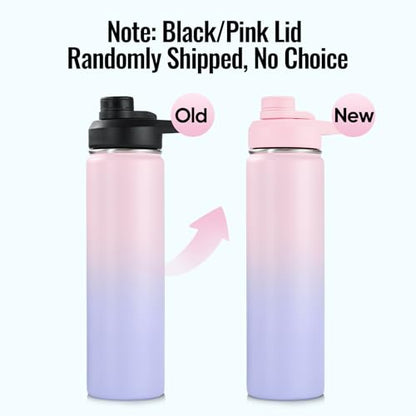 Fijinhom Insulated Water Bottle with Handle, 304 Stainless Steel Water Bottles with Wide Mouth, Double Wall Vacuum Sports Water Bottle, BPA Free, Keep Cold and Hot, 24 Ounces, Pink/Purple - color: Pink/Purple, size: 24 Ounces