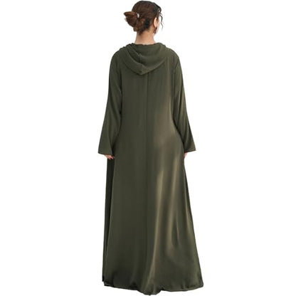 Muslim Abaya Dress for Women Lightweight Hoody Pockets Islamic Prayer Robe - color: Army Green, size: X-Large