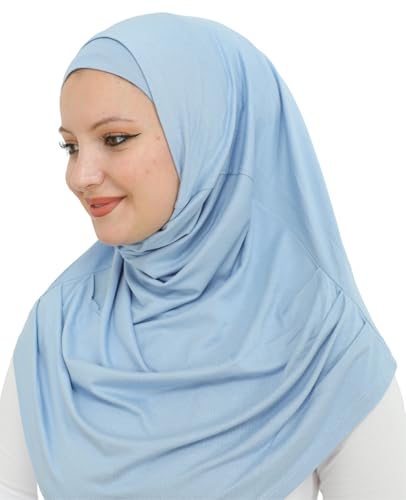 Prien Chic Ready To Wear Hijab For Women, Muslim Long Turban Undercap Set, Instant Scarf, Prayer Clothes For Girls, Abaya - color: Light Blue