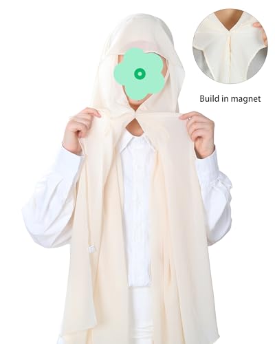 Magnetic Chiffon Hijab Scarf for Women, Quick Snap Closure Headscarf, Breathable Muslim Headwrap with Under Cap - color: Sandstone Beige