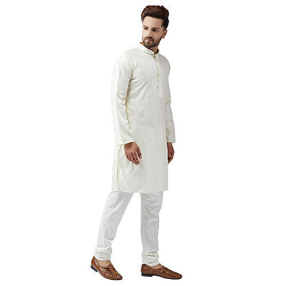 Sojanya (Since 1958 Men'S Teal Silk Blend Kurta Churidar Pyjama Set - color: Cream and Off White, size: Medium