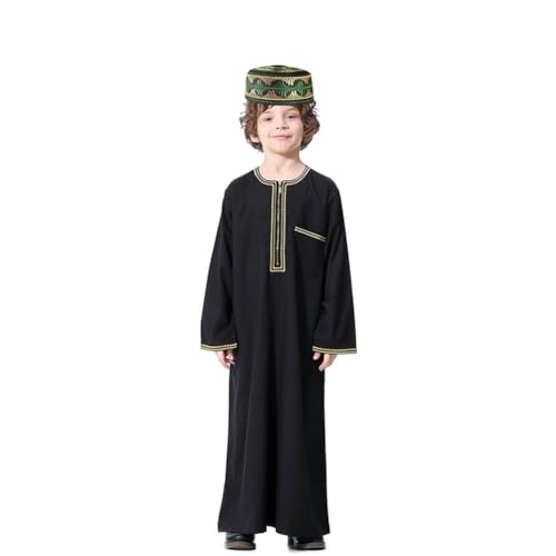 Kids Boys Muslim Prayer Kufi Hat Islamic Prayer Cap Embroidered Prayer Headwear Cap Praying Skull Cap Topi Ramadan Eid Hat - color: Black-small