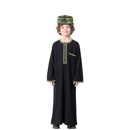 Kids Boys Muslim Prayer Kufi Hat Islamic Prayer Cap Embroidered Prayer Headwear Cap Praying Skull Cap Topi Ramadan Eid Hat - color: Black-small