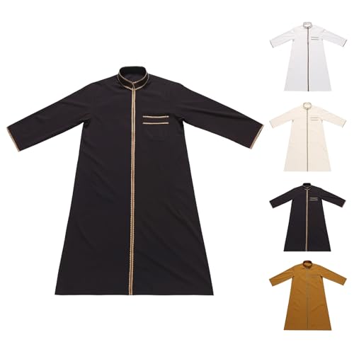 Muslim Abaya Islamic Thobe for Boys Long Sleeve Solid Festive Clothes Teen Kids Cozy Ramadan Prayer Thobe with Pocket - color: Beige, size: 3-4T