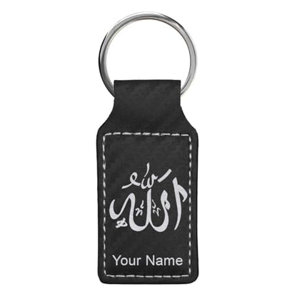 LaserGram Rectangle Keychain, Allah 1, Personalized Engraving Included (Carbon Fiber Black with Silver) - color: Carbon Fiber Black With Silver