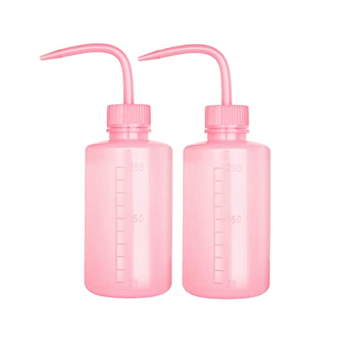 SKYPRO 250ml Plastic Safety Wash Bottle, Pink, 2 Packs - Narrow Mouth, Graduated Measuring, Elastic Easy Squeezing - Plant Care, Laboratory/Scientific Use, Watering, Storing Liquid Samples, Tattooing - color: pink 250ml 2pcs