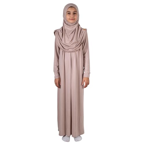 ihvan online Muslim Dress for Girls, Long Sleeve One-Piece Islamic Prayer Dress, Hijab for Kids, Girls Abaya, Islamic Gifts - color: Ecru
