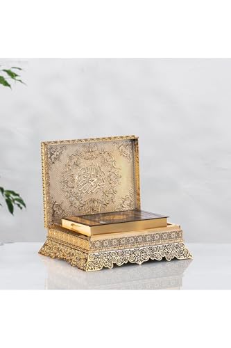 Quran Box with Quran Gift Golden 23x28cm Plastic Islamic Book Holder Decorative Display Case Muslim Religious Gift - Gold, One Size