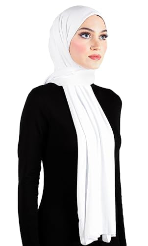 Women Cotton Jersey Hijab Scarves Muslim Shawls Turban Head Scarf Wraps Long 78" x 30" - color: White