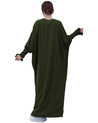 Muslim Prayer Abaya Islamic Women's Khimar Pure Color Hijab Dress Long Sleeve Dubai Kaftan - color: Armygreen
