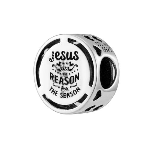 Inspirational Words Symbols 925 Sterling Silver Charm Bead For Pandora & Similar Charm Bracelets or Necklaces - color: Jesus Is The Reason For The Season