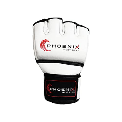 Flight MMA Fight Gloves, Leather Sparring Gloves for MMA & Grappling, Adjustable Wrist Band, Open Palms - color: White, size: X-Large