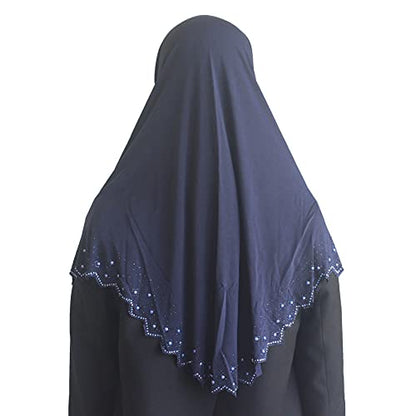 Instant Hijab Scarf for Women Muslim Women Clothing Headscarf for Girls with Czech Rhinestone - color: Navy Blue