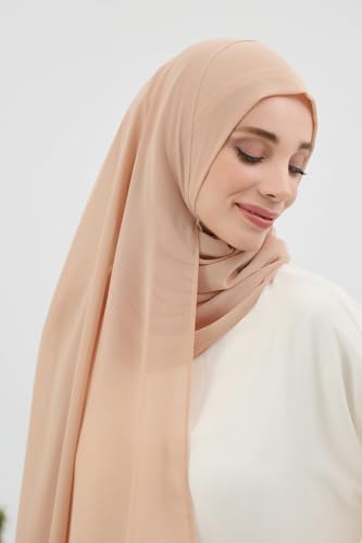 Aisha's Design Instant Chiffon Shawl for Women Modesty Turban Hijab Head Wrap Ready to Wear Women Headscarf - color: Sand Brown