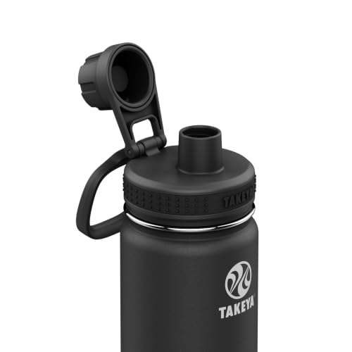 Takeya Actives Insulated Stainless Steel Water Bottle with Spout Lid, 18 Ounce, Onyx - color: Onyx, size: 18 Ounces
