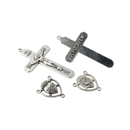 Car Rosary from The Holy Land of Bethlehem - 7” Sacred Heart of Jesus Rosary with Crucifix & Sacred Heart Medal, Olive Wood Catholic Pocket Rosary with Wooden Rosary Beads & Lobster Clasp - color: Sacred Heart of Jesus - Metal