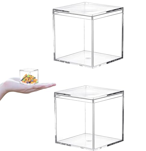 Acrylic Candy Box with Lid Clear Square Cube Plastic Square Cube Storage Container for Birthday Wedding Party Decoration - size: 2.6 x 2.6 x 2.6 Inch