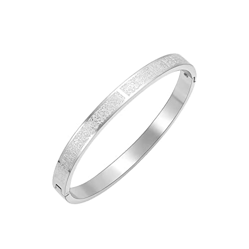 Qitian Islamic Jewelry Gifts for Women Allah Gold Bangles Bracelets Ayatul Kursi Arabic Cuff Bracelet for Women Men Islam Eid Ramadan New Year Gifts - color: N-Silver-Oval - women