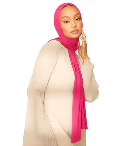 Hijab Scarf for Women Soft Muslim Hijabs Head Wrap Scarves Fashion Long Hair Shawls Stretchy Muslin Headscarf - color: Hot Pink Hijab Scarf for Women