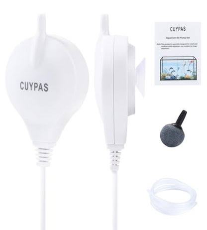 Aquarium Air Pump Mini Fish air Pump Super Quiet Fish Bowl air Pump for Up to 10 Gallon Fish Tank 1.5 Watts 310ml/min - color: White Round-Basic Kit