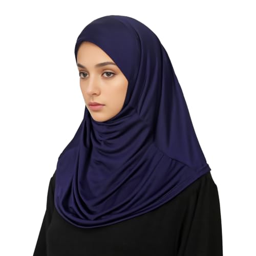 Ready to Wear Hijab for Women Instant Hijab Soft Muslim Scarf for Prayer Islamic Clothes Jersey Abaya - color: Navyblue