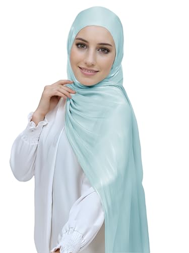 Lina & Lily Sheen Shimmer Women's Crepe Scarf Shawl Wrap Head Hijab Lightweight - color: Aqua Blue