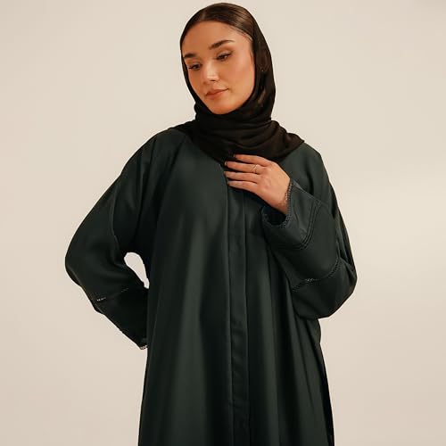 Abaya Dress for Women, Fully Button Up Muslim Abaya in Premium Nida Fabric – Long Sleeve Modest Islamic Maxi Dress - color: Dark Green, size: X-Small