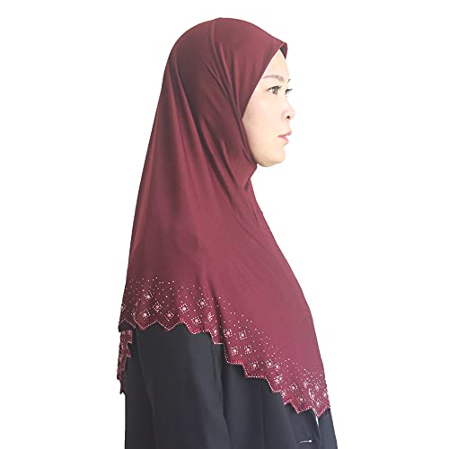 Instant Hijab Scarf for Women Muslim Women Clothing Headscarf for Girls with Czech Rhinestone - color: Wine Red