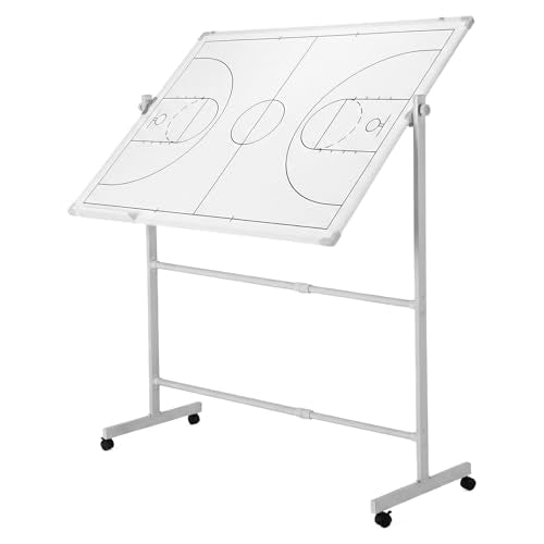 Double-Sided Soccer Coaching Board Height Adjustable Dry Erase Whiteboard with Wheels 360 Degree Reversible Soccer Tactics Board with Magnets Pen & Eraser for Teaching Training - color: Basketball