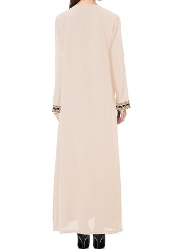 WSPLYSPJY Embroidered Abaya Muslim Dresses for Women Prayer Robe - color: Light Khaki, size: X-Large