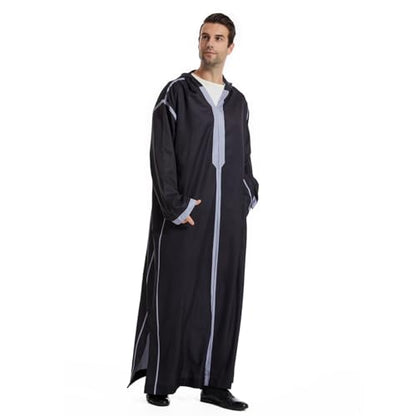 Qianliniuinc Muslim Islamic Pakistan Dubai Abaya Thobe Middle East Style Embroidered Men's Clothing S-XXXL - color: Black-a, size: Large